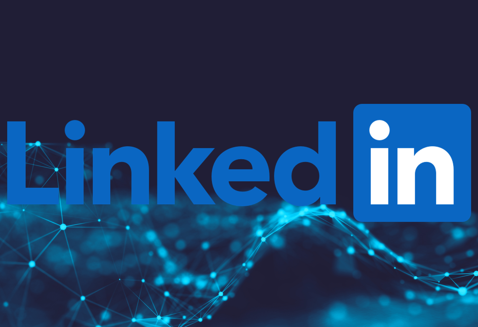 LinkedIn logo on blue tech background