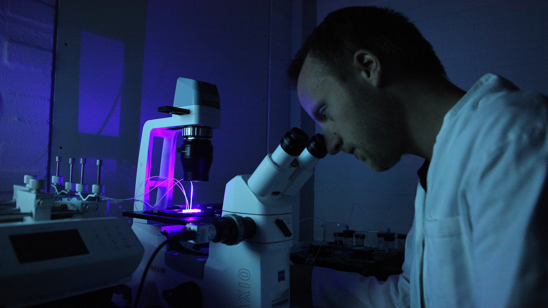 Scientist looking in a microscope